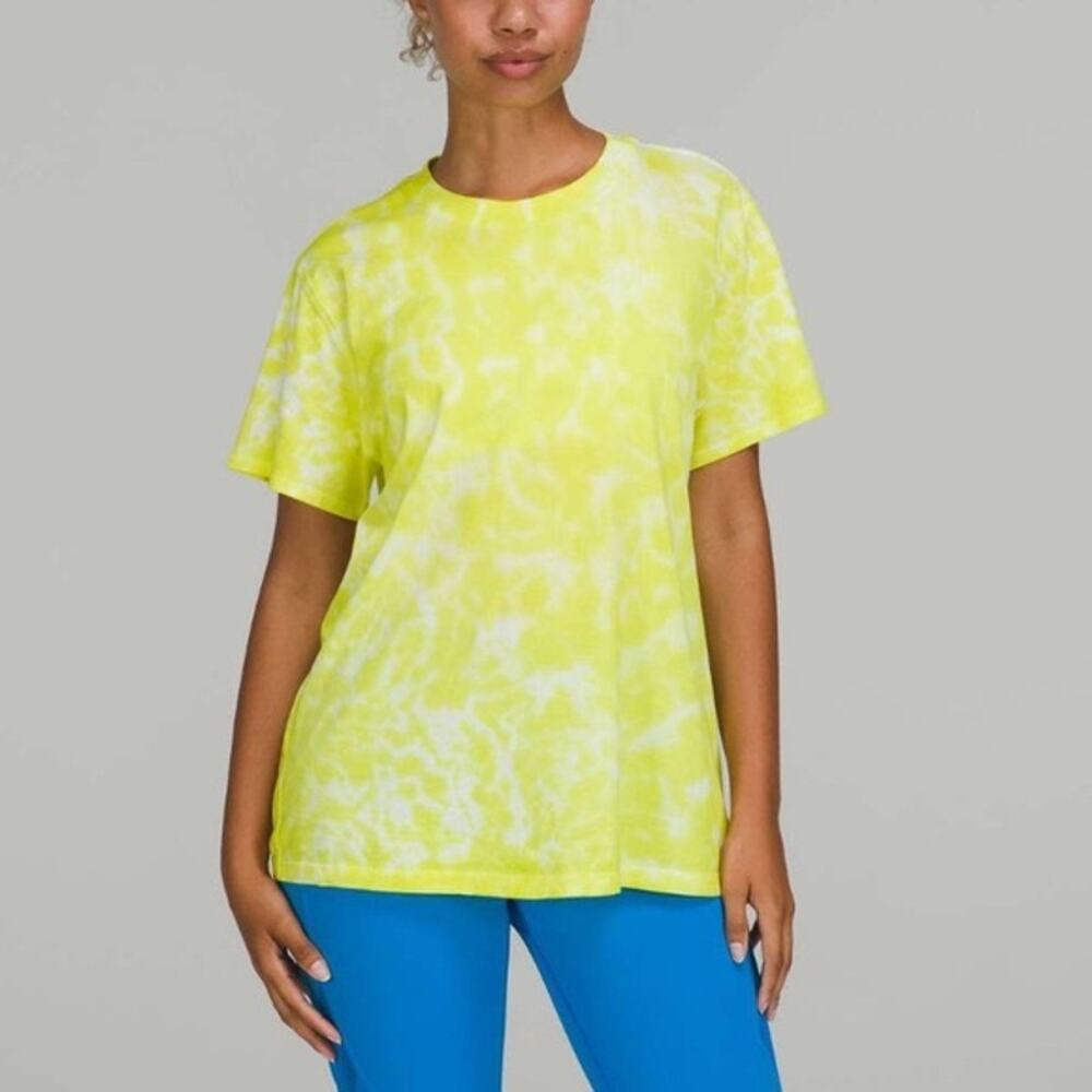 LULULEMON All Yours Cotton T Shirt Yellow Tie Dye Neon Short Sleeve Athleisure